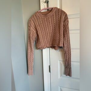 aerie Cable-Knit Cropped Crewneck Sweater